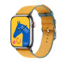 Ремешок Hermes для Apple Watch 45mm Twill Jump Single Tour - Желтый (Jaune d'Or/Bleu Jean)