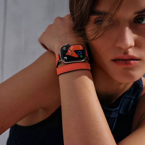 Кожаный ремешок Hermes для Apple Watch Double Tour 42mm Attelage - Мандариновый (Tangerine)