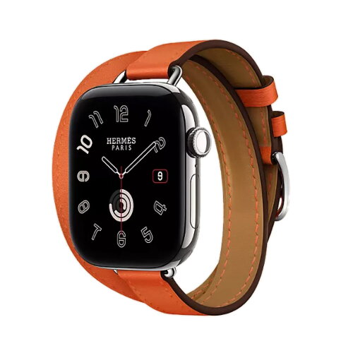 Кожаный ремешок Hermes для Apple Watch Double Tour 42mm Attelage - Мандариновый (Tangerine)