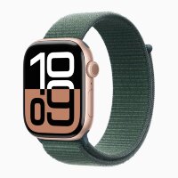 Apple Watch Series 10 46mm, Rose Gold Aluminum Case with Sport Loop - Lake Green