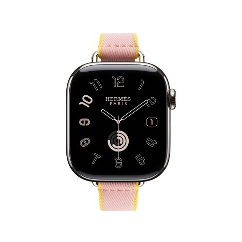 Ремешок Hermes для Apple Watch Twill Jump Single Tour 42mm Attelage - Розовый (Rose Sakura / Jaune de Naples)