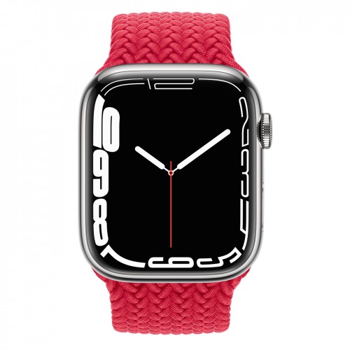 Apple Watch Series 7 45 мм, Silver Stainless Steel, плетеный монобраслет Красный