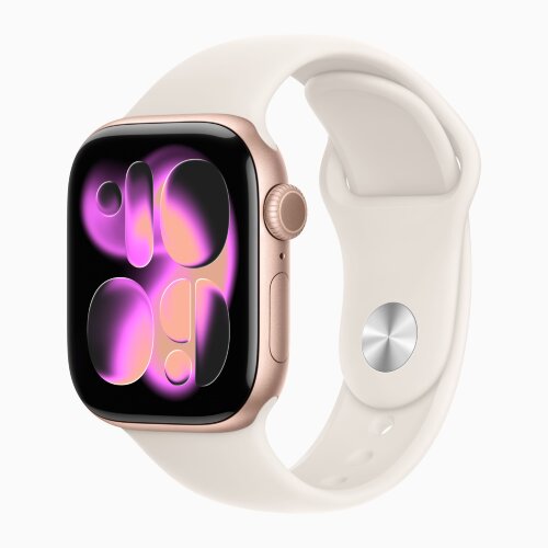 Apple Watch Series 11 46mm, Rose Gold Aluminum Case with Sport Band - Starlight