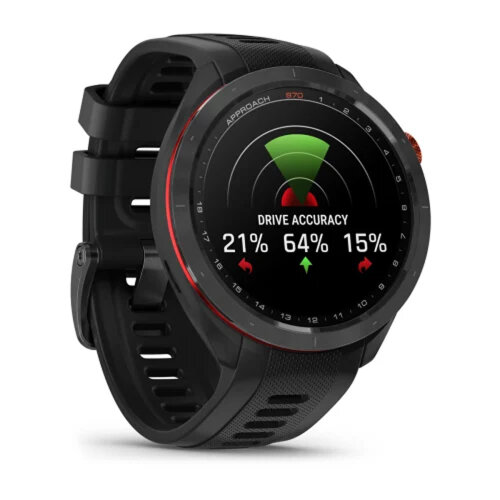 Умные часы Garmin Approach S70 47mm, Black/Red Ceramic Bezel, Black Silicone Band