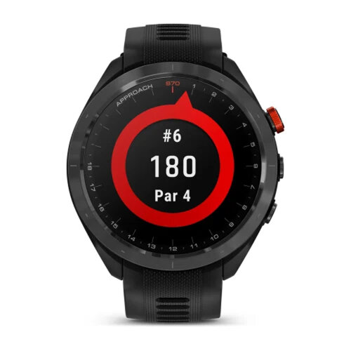 Умные часы Garmin Approach S70 47mm, Black/Red Ceramic Bezel, Black Silicone Band