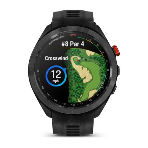 Умные часы Garmin Approach S70 47mm, Black/Red Ceramic Bezel, Black Silicone Band