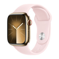 Apple Watch Series 9 45mm, Gold Stainless Steel Case with Sport Band - Light Pink