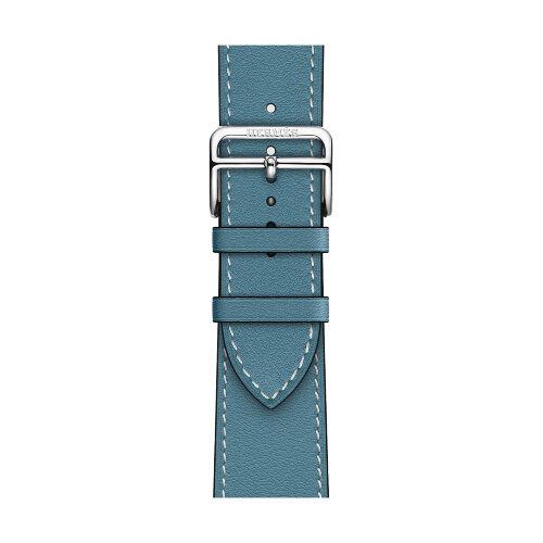 Кожаный ремешок Hermes для Apple Watch Single Tour 45mm - Голубой (Bleu Jean)