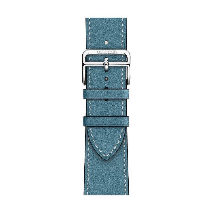 Кожаный ремешок Hermes для Apple Watch Single Tour 46mm - Голубой (Bleu Jean)