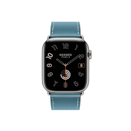 Кожаный ремешок Hermes для Apple Watch Single Tour 45mm - Голубой (Bleu Jean)