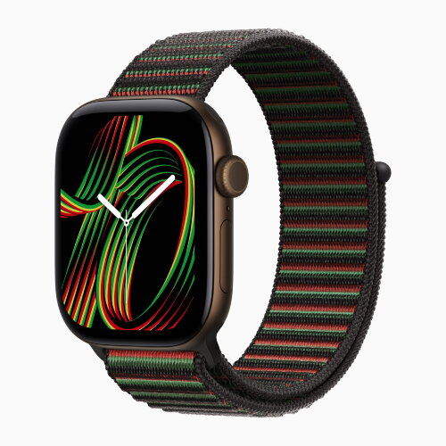 Apple Watch Series 12 42mm, Dark Bronze Aluminum Case with Sport Loop - Black Unity - Unity Rhythm