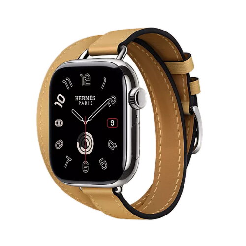 Кожаный ремешок Hermes для Apple Watch Double Tour 42mm Attelage - Соломенный (Paille)