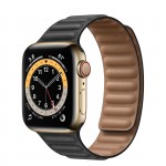 Apple Watch Series 6 40mm стальные золотые, черный кожаный ремешок