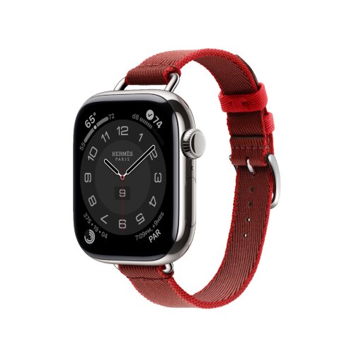 Ремешок Hermes для Apple Watch Twill Jump Single Tour 42mm Attelage - Красный (Rouge Grenat / Vermillon)