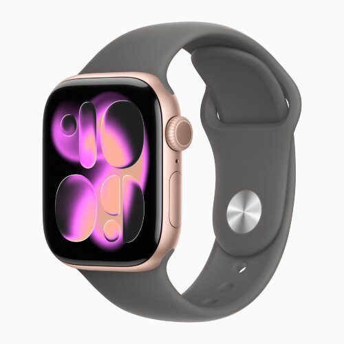 Apple Watch Series 11 46mm, Rose Gold Aluminum Case with Sport Band - Stone Gray