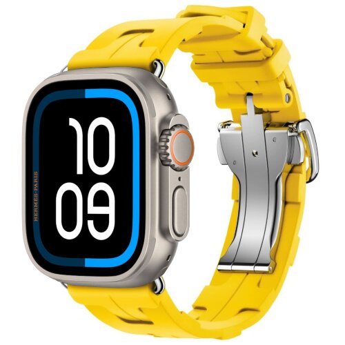 Apple Watch Ultra 3 Hermes 49mm Titanium, спортивный ремешок  Kilim желтый