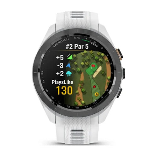 Умные часы Garmin Approach S70 42mm, Black/Peach Ceramic Bezel, White Silicone Band