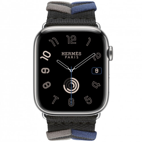 Apple Watch Hermes Series 9 45mm, ремешок из трикотажа черный