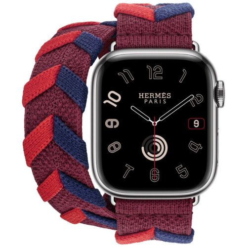 Apple Watch Hermes Series 12 42mm, двойной ремешок из трикотажа красный