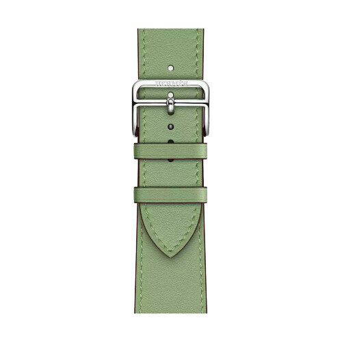 Кожаный ремешок Hermes для Apple Watch Single Tour 46mm - Светло-зеленый (Vert Criquet)