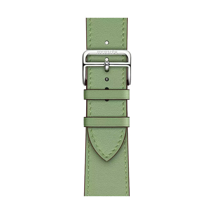Кожаный ремешок Hermes для Apple Watch Single Tour 46mm - Светло-зеленый (Vert Criquet)