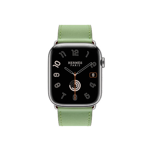 Кожаный ремешок Hermes для Apple Watch Single Tour 46mm - Светло-зеленый (Vert Criquet)