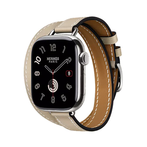 Кожаный ремешок Hermes для Apple Watch Double Tour 42mm Attelage - Бежевый (Trench)