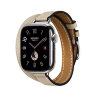 Кожаный ремешок Hermes для Apple Watch Double Tour 42mm Attelage - Бежевый (Trench)