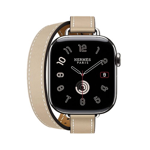 Кожаный ремешок Hermes для Apple Watch Double Tour 42mm Attelage - Бежевый (Trench)