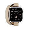 Кожаный ремешок Hermes для Apple Watch Double Tour 42mm Attelage - Бежевый (Trench)