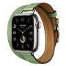 Apple Watch Hermes Series 10 42mm, двойной тонкий кожаный ремешок зеленого цвета