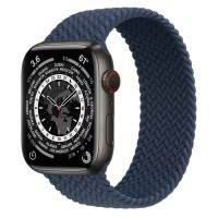 Apple Watch Series 7 45 мм, Space Black Titanium, плетеный монобраслет «Синий омут»