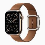 Apple Watch Series 11 42mm, Gold Titanium Case with Modern Buckle - Caramel