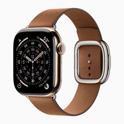 Apple Watch Series 11 42mm, Gold Titanium Case with Modern Buckle - Caramel