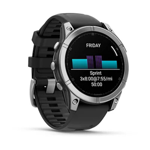 Умные часы Garmin Fenix E 47mm, AMOLED, Stainless Steel, Black Silicone Band