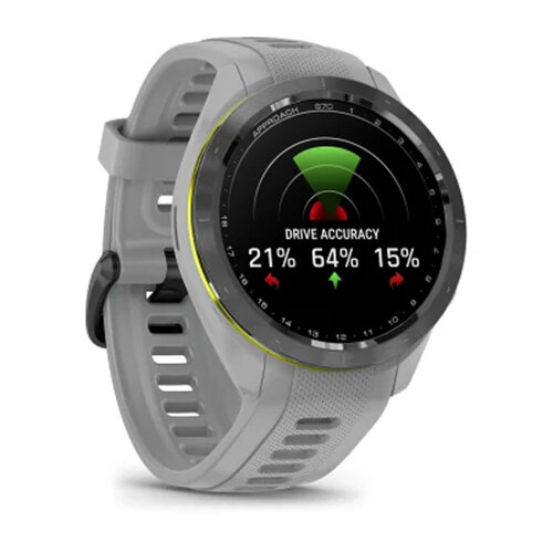 Умные часы Garmin Approach S70 42mm, Black/Amp Yellow Ceramic Bezel, Powder Gray Silicone Band