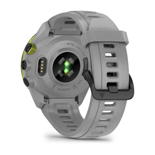 Умные часы Garmin Approach S70 42mm, Black/Amp Yellow Ceramic Bezel, Powder Gray Silicone Band