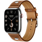 Apple Watch Hermes Series 9 45mm, классический кожаный ремешок коричневого цвета c клепкой