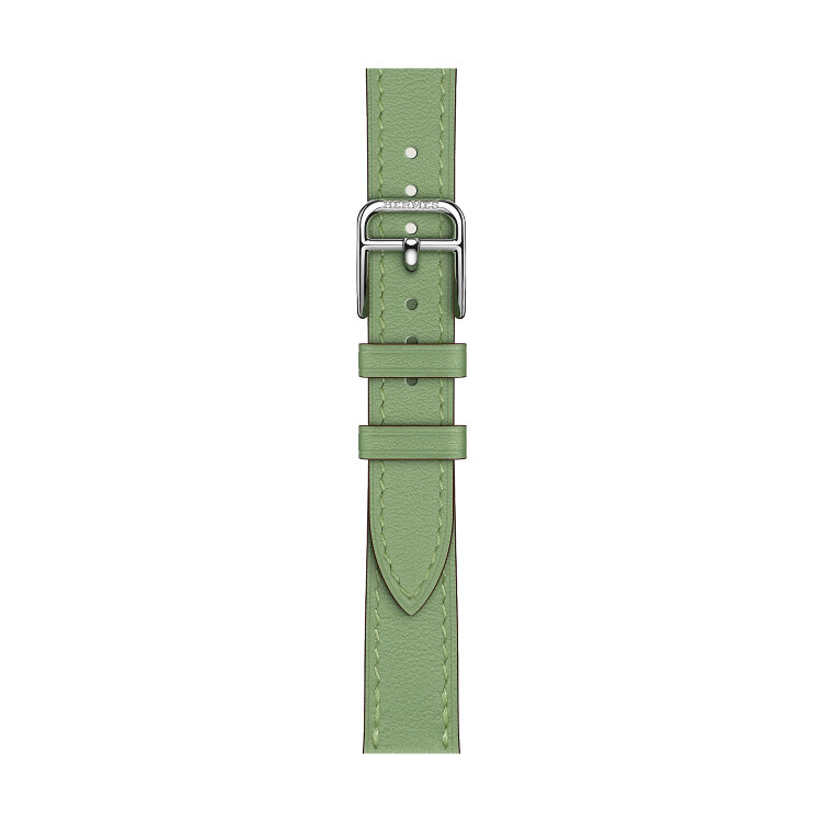 Кожаный ремешок Hermes для Apple Watch Single Tour 42mm Attelage - Светло-зеленый (Vert Criquet)