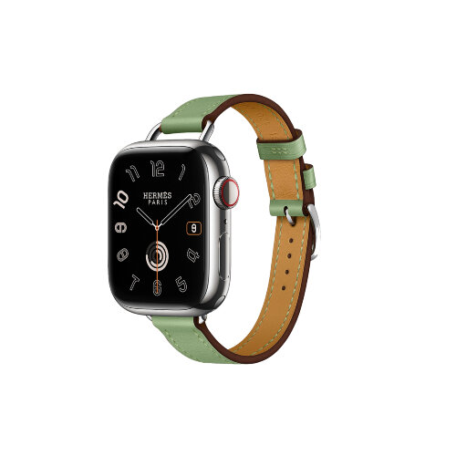 Кожаный ремешок Hermes для Apple Watch Single Tour 41mm Attelage - Светло-зеленый (Vert Criquet)