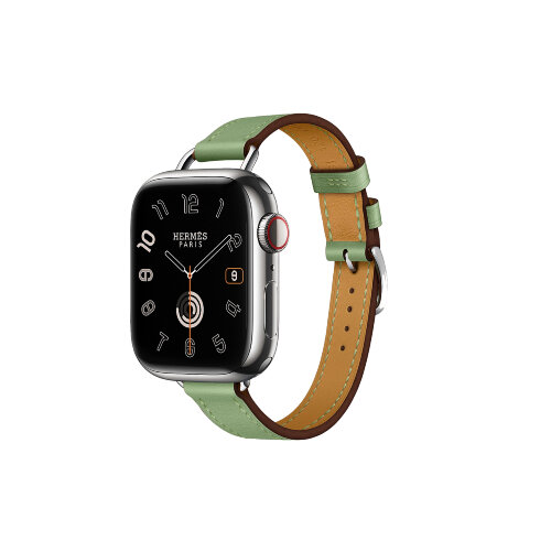 Кожаный ремешок Hermes для Apple Watch Single Tour 42mm Attelage - Светло-зеленый (Vert Criquet)