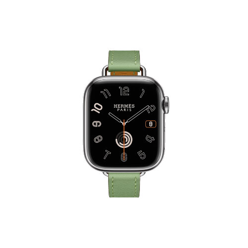 Кожаный ремешок Hermes для Apple Watch Single Tour 42mm Attelage - Светло-зеленый (Vert Criquet)