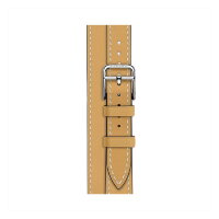Кожаный ремешок Hermes для Apple Watch Double Tour 42mm Attelage - Соломенный (Paille/Écru)