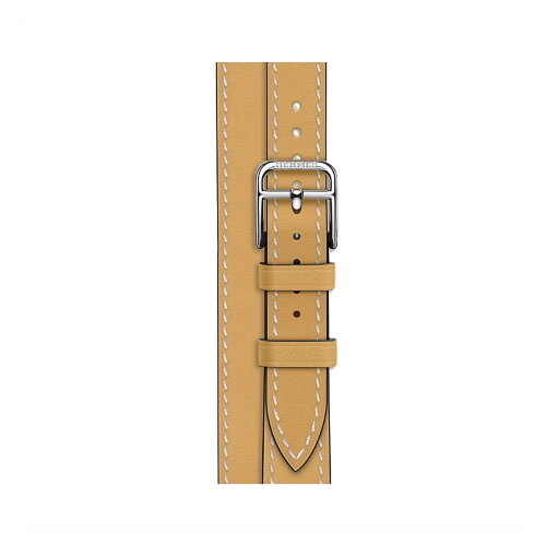 Кожаный ремешок Hermes для Apple Watch Double Tour 42mm Attelage - Соломенный (Paille/Écru)