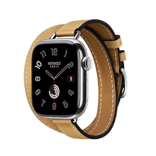 Кожаный ремешок Hermes для Apple Watch Double Tour 42mm Attelage - Соломенный (Paille/Écru)