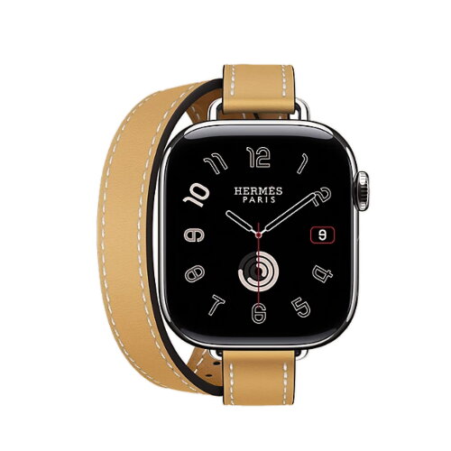 Кожаный ремешок Hermes для Apple Watch Double Tour 42mm Attelage - Соломенный (Paille/Écru)
