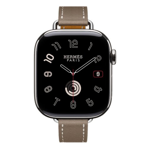 Apple Watch Hermes Series 10 42mm, тонкий кожаный ремешок светло-коричневого цвета