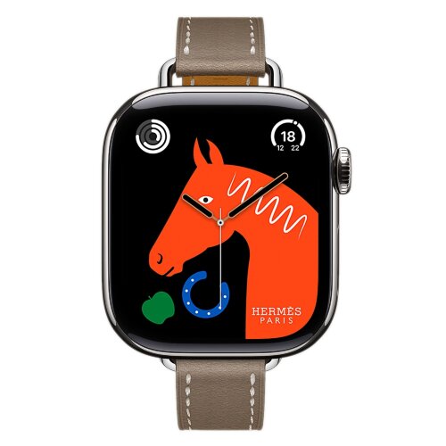 Apple Watch Hermes Series 10 42mm, тонкий кожаный ремешок светло-коричневого цвета