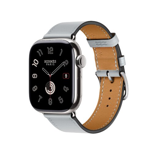 Кожаный ремешок Hermes для Apple Watch Single Tour 42mm - Серо-голубой (Bleu Glacier)