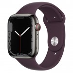 Apple Watch Series 7 45 мм, Стальные графитового цвета, спортивный ремешок «Тёмная вишня»